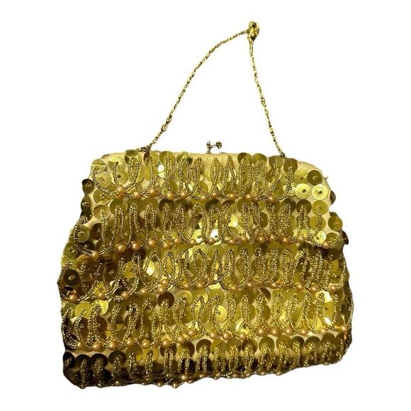 Vintage Gold Beaded Evening Bag Made in Hong Kong - Picture 1 of 13
